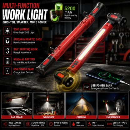 3000LM Rechargeable Magnetic Work Light with Hook & Power Bank