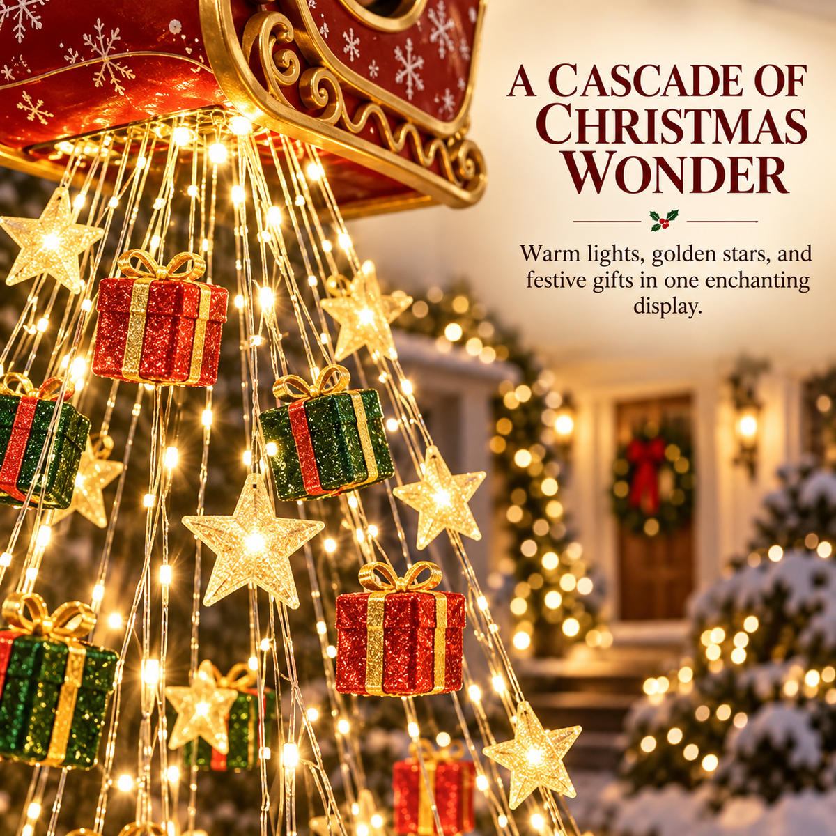 🎅 Santa Sleigh Christmas Cascade Lights – Bring Holiday Magic Home