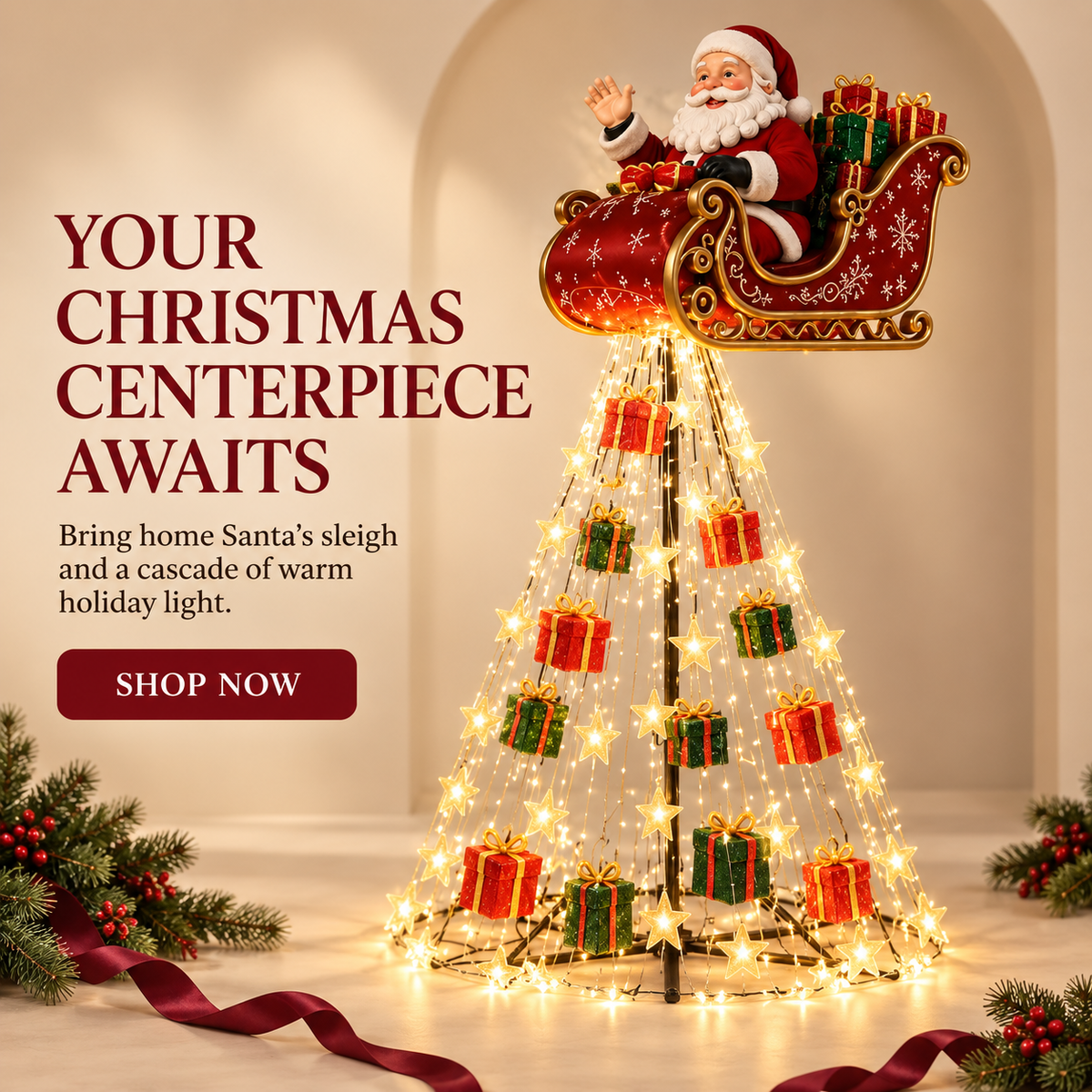 🎅 Santa Sleigh Christmas Cascade Lights – Bring Holiday Magic Home