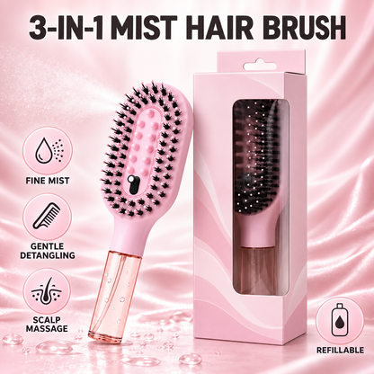 3-in-1 Refillable Mist Spray Hair Brush – Hydrate, Detangle & Massage