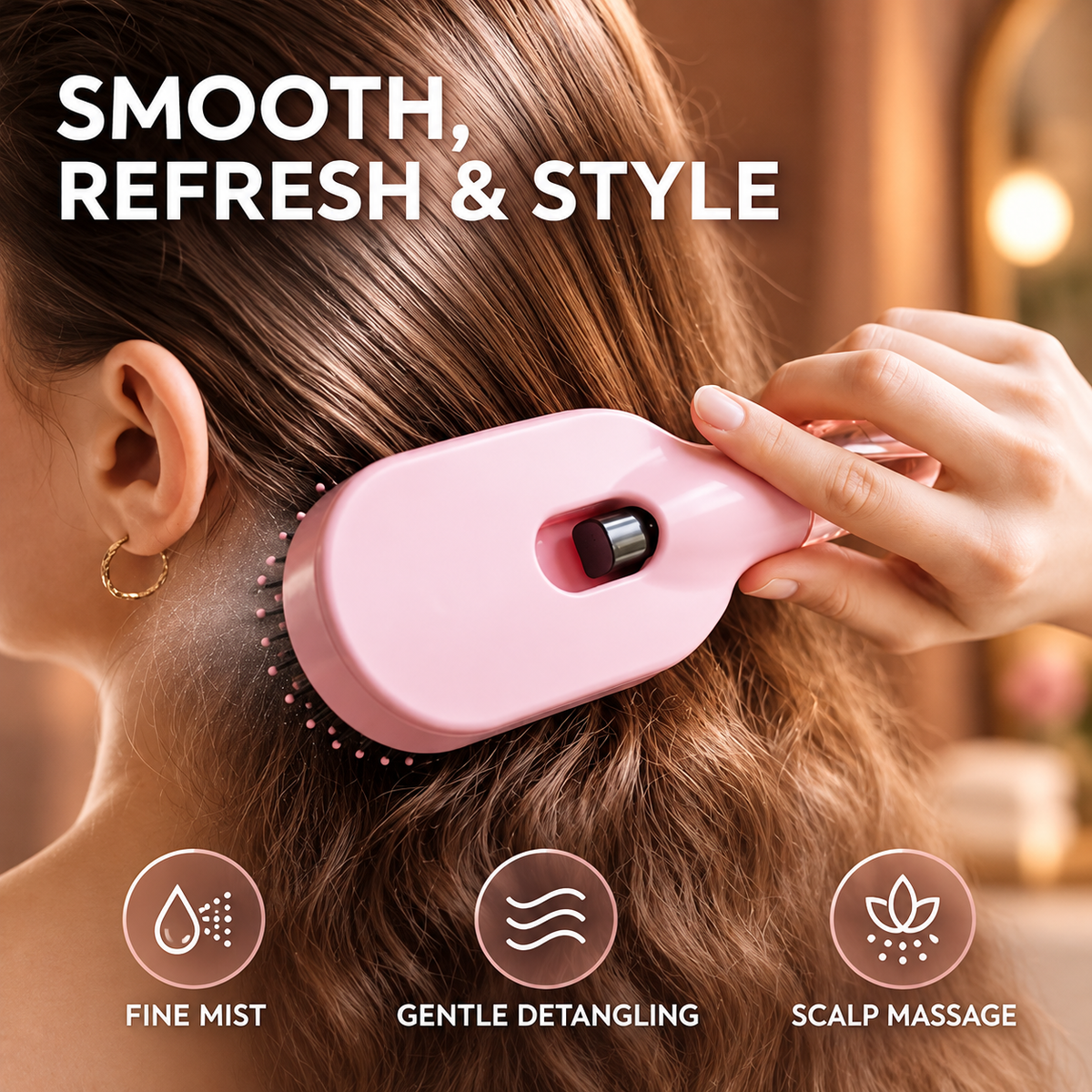 3-in-1 Refillable Mist Spray Hair Brush – Hydrate, Detangle & Massage