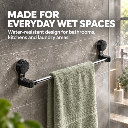 No-Drill Adjustable Suction Cup Towel Bar – Waterproof Telescopic Hanging Rail for Bathroom & Kitchen