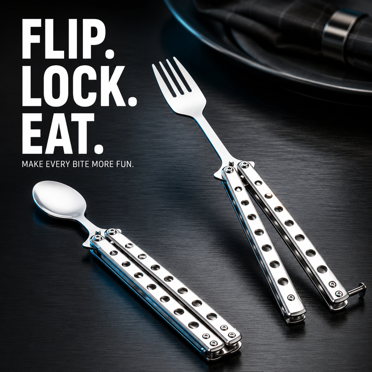 Interactive Flip-Handle Utensil – Fork & Spoon Styles | Flip, Lock & Eat 🍴