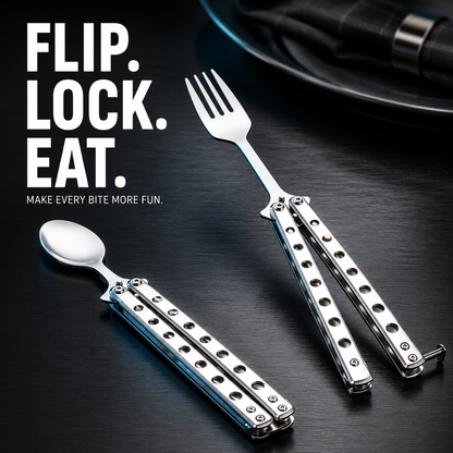 Interactive Flip-Handle Utensil – Fork & Spoon Styles | Flip, Lock & Eat 🍴