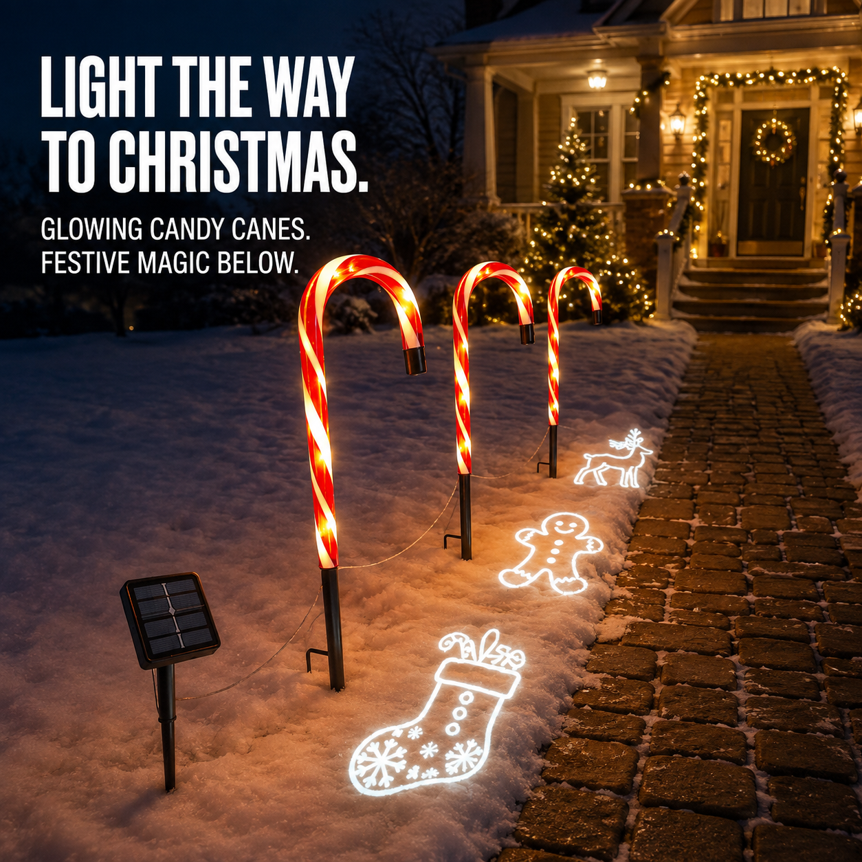 Solar Candy Cane Projector Pathway Lights – Light the Way to Christmas 🎄