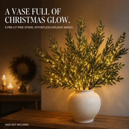 5-Piece Pre-Lit Norfolk Pine Twinkle Stems – A Vase Full of Christmas Glow ✨
