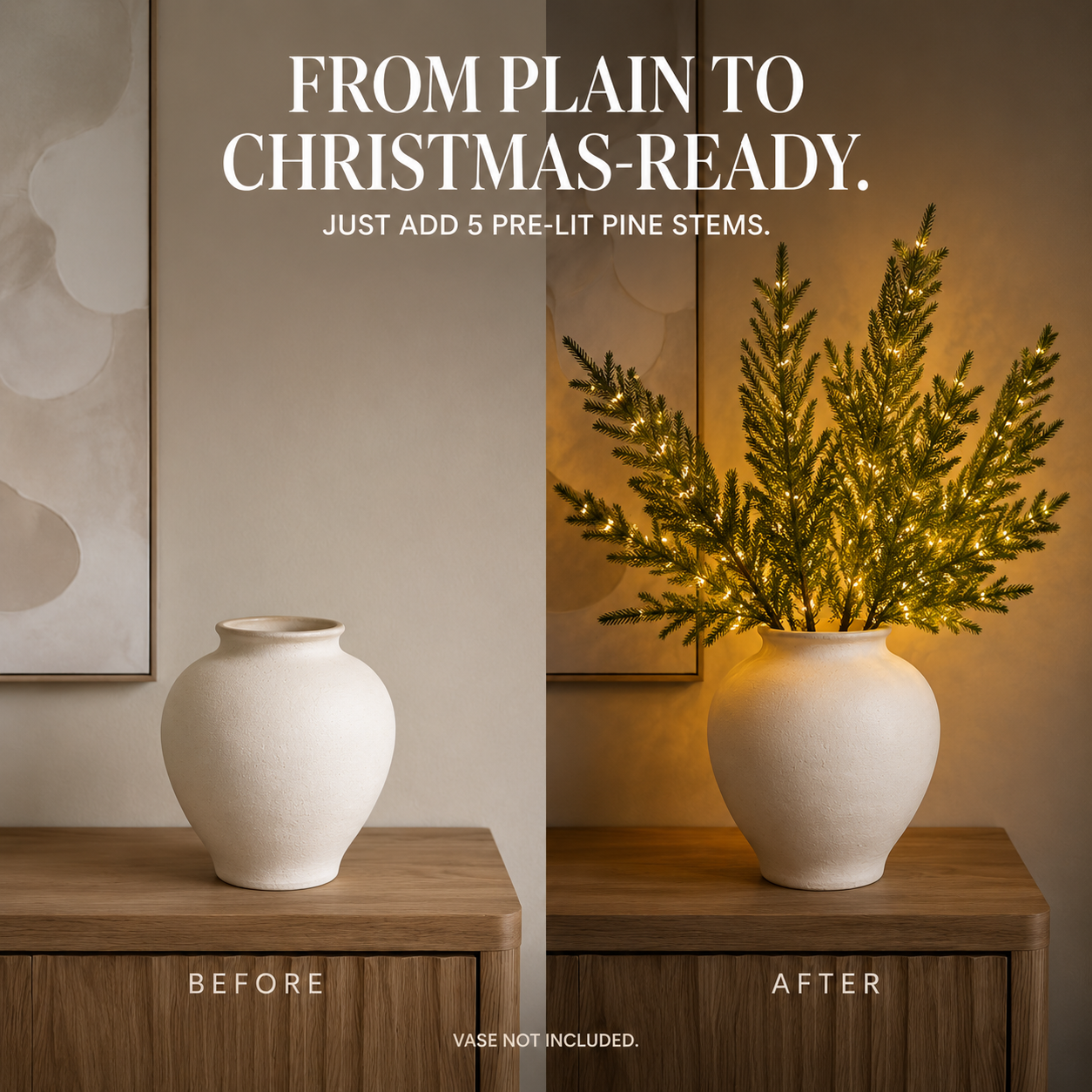 5-Piece Pre-Lit Norfolk Pine Twinkle Stems – A Vase Full of Christmas Glow ✨