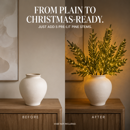 5-Piece Pre-Lit Norfolk Pine Twinkle Stems – A Vase Full of Christmas Glow ✨