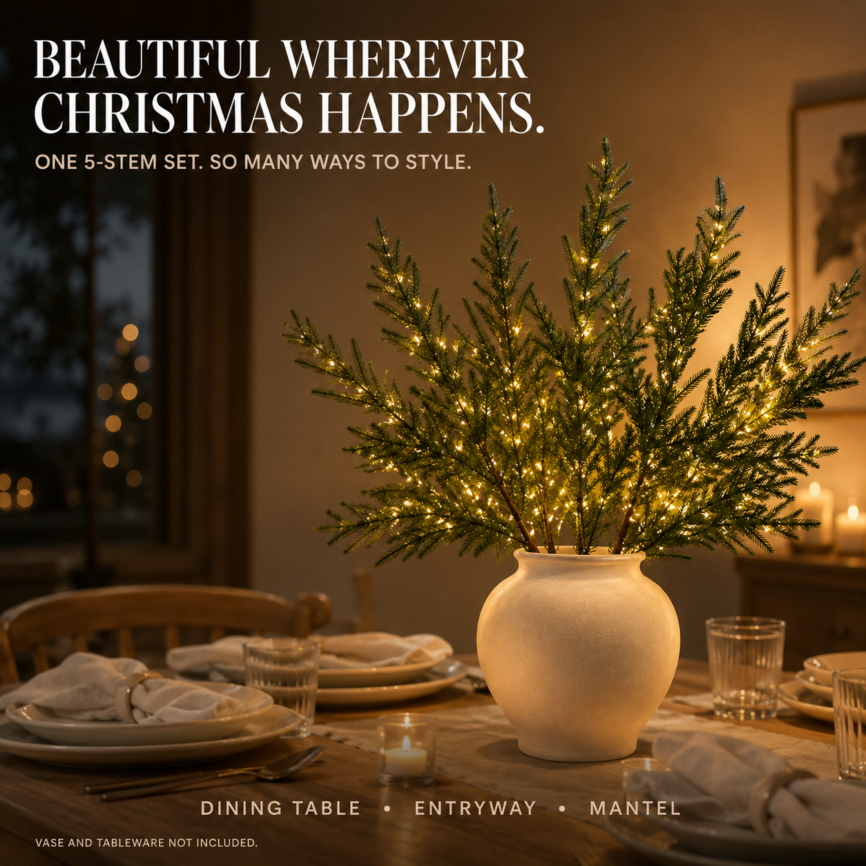 5-Piece Pre-Lit Norfolk Pine Twinkle Stems – A Vase Full of Christmas Glow ✨