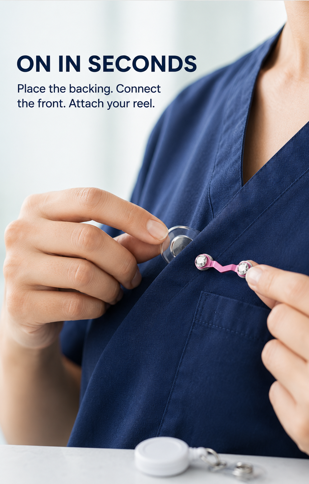 No-Pin Magnetic Badge Reel Holder for Scrubs – Strong Dual-Magnet Clip ✨