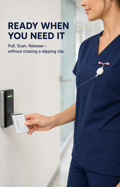 No-Pin Magnetic Badge Reel Holder for Scrubs – Strong Dual-Magnet Clip ✨