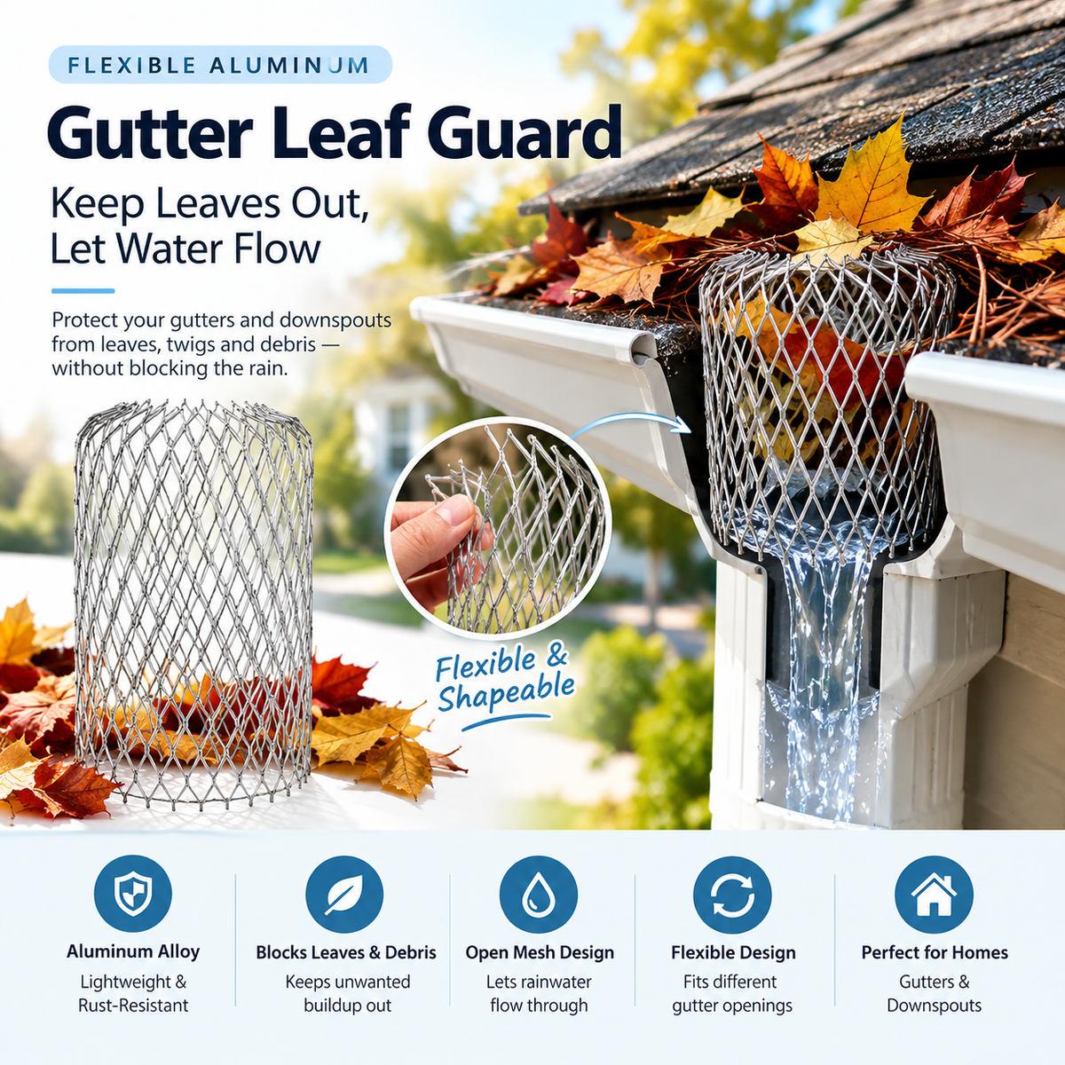 🍂🛡️ Flexible Aluminum Gutter Leaf Guard – Keep Leaves Out, Let Water Flow