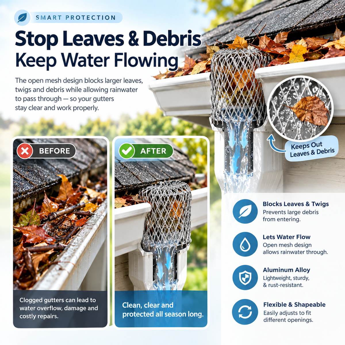 🍂🛡️ Flexible Aluminum Gutter Leaf Guard – Keep Leaves Out, Let Water Flow