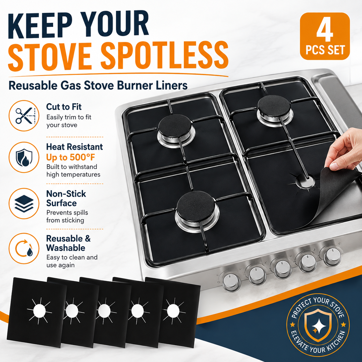 🧽 Reusable Gas Stove Burner Liners – Cook More, Scrub Less