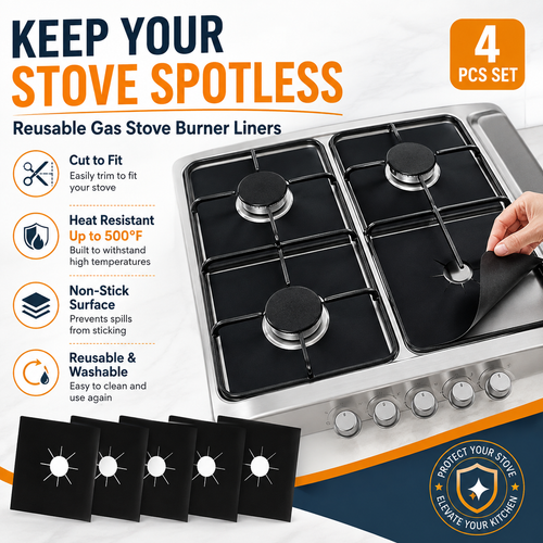 🧽 Reusable Gas Stove Burner Liners – Cook More, Scrub Less