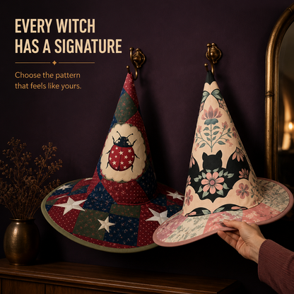 Quilted Patchwork Witch Hat – Choose Your Magical Pattern ✨