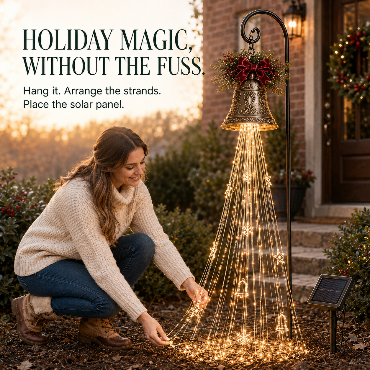 Solar Christmas Bell Waterfall Lights – Magical Outdoor Holiday Décor