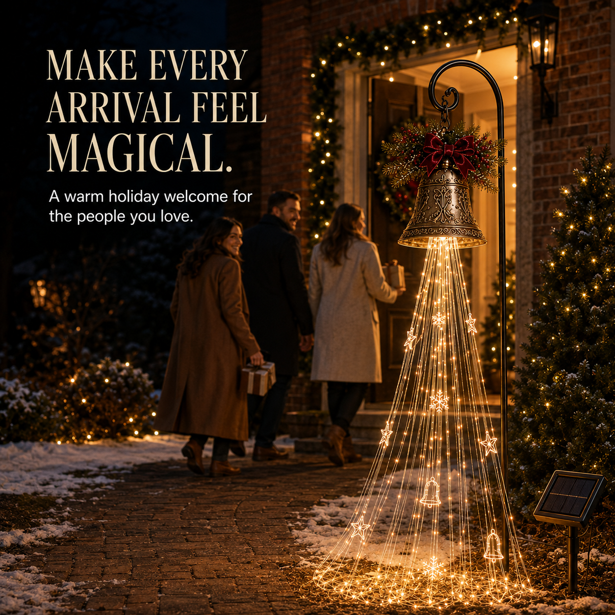 Solar Christmas Bell Waterfall Lights – Magical Outdoor Holiday Décor