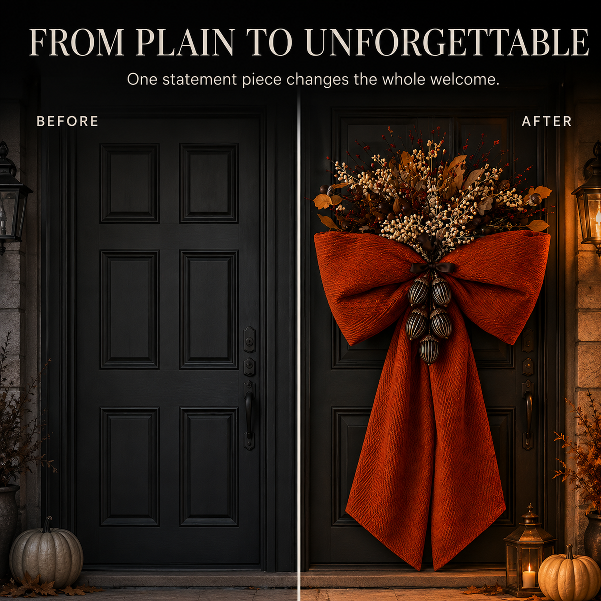 Oversized Autumn Floral Bow Door Swag – A Warm Fall Welcome