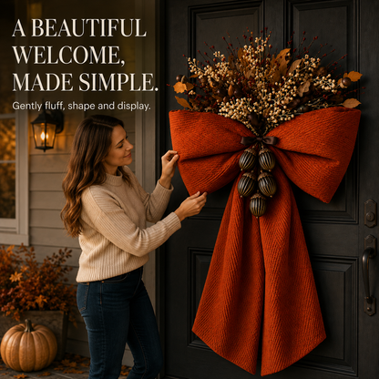Oversized Autumn Floral Bow Door Swag – A Warm Fall Welcome