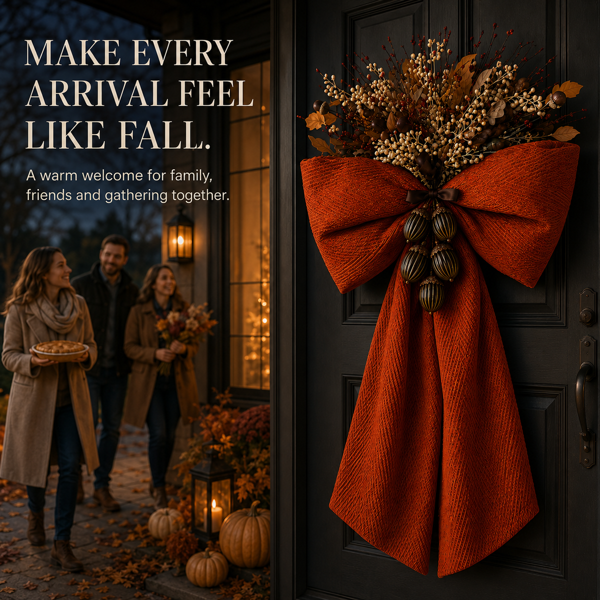 Oversized Autumn Floral Bow Door Swag – A Warm Fall Welcome