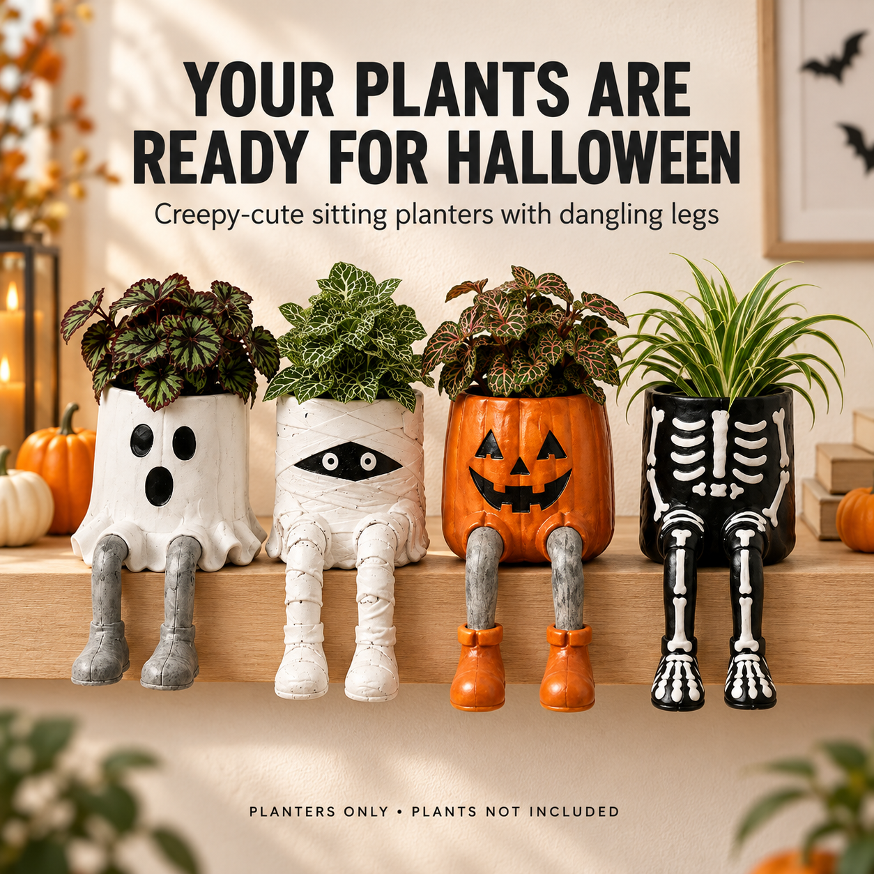 🎃 Spooky Sitting Planters with Dangling Legs – Cute Halloween Plant Pots