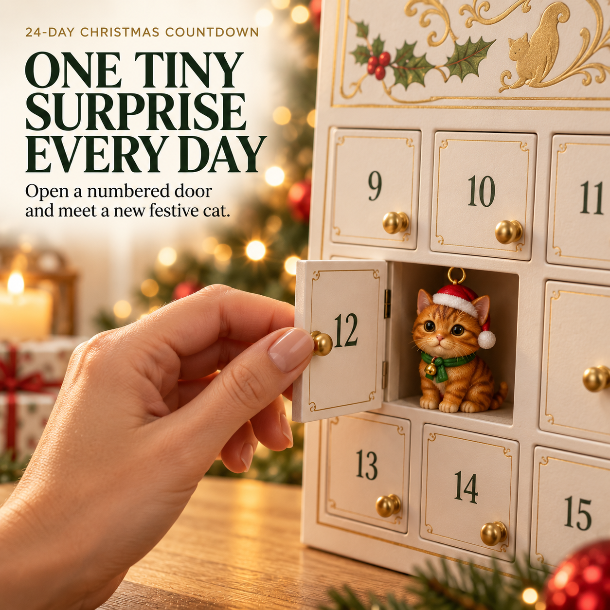 🐱 24-Day Cat Advent Calendar – Tiny Christmas Cat Ornaments