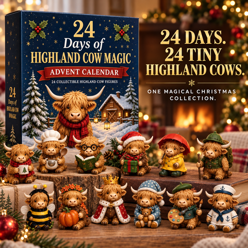 24-Day Highland Cow Advent Calendar – Mini Christmas Cow Figures Countdown Gift for Collectors & Farmhouse Decor Lovers