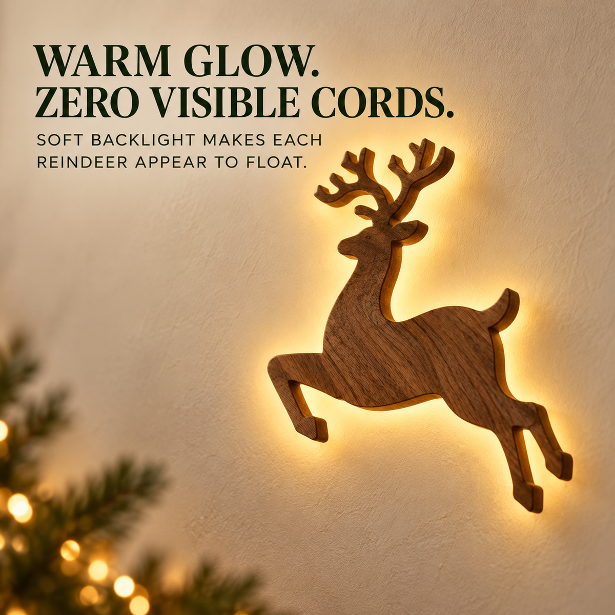 🦌 7-Piece LED Reindeer Wall Décor – Cordless Remote-Controlled Christmas Glow