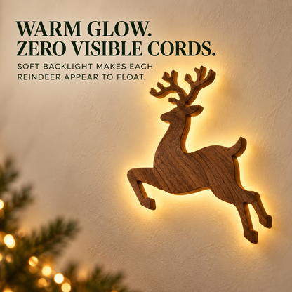 🦌 7-Piece LED Reindeer Wall Décor – Cordless Remote-Controlled Christmas Glow