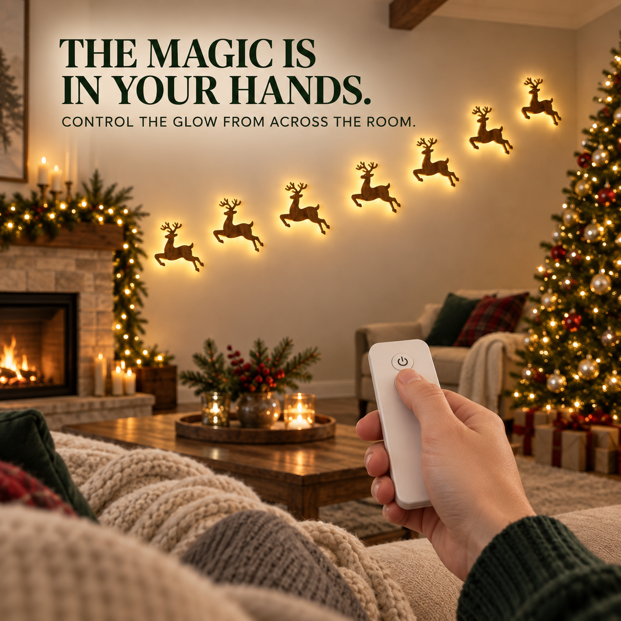 🦌 7-Piece LED Reindeer Wall Décor – Cordless Remote-Controlled Christmas Glow