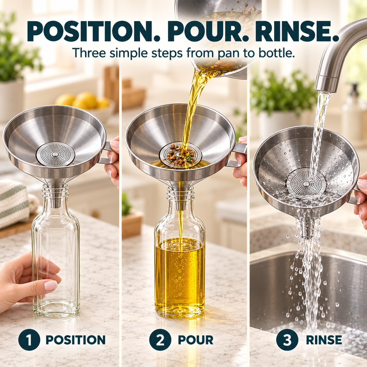 🥄 Pour, Strain & Transfer Without the Mess – Stainless Steel Kitchen Funnel