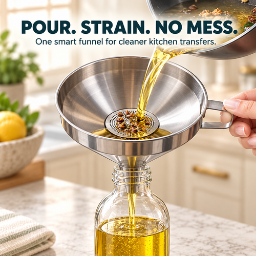 🥄 Pour, Strain & Transfer Without the Mess – Stainless Steel Kitchen Funnel