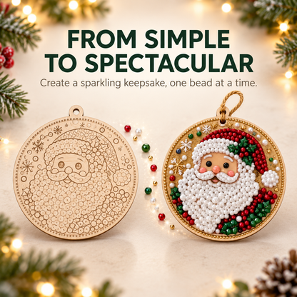 🎄 6-Piece DIY Diamond Painting Wooden Christmas Ornament Kit – Handmade Holiday Tree Decorations