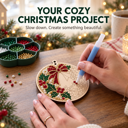 🎄 6-Piece DIY Diamond Painting Wooden Christmas Ornament Kit – Handmade Holiday Tree Decorations