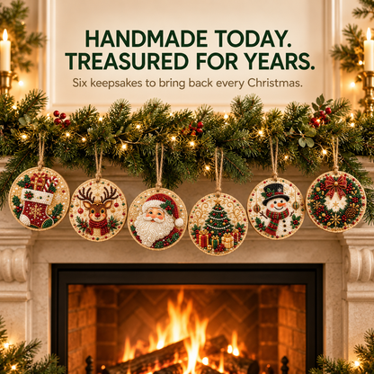 🎄 6-Piece DIY Diamond Painting Wooden Christmas Ornament Kit – Handmade Holiday Tree Decorations
