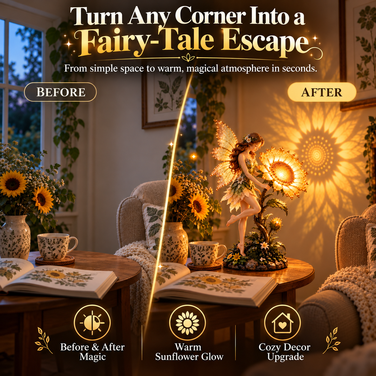 🧚 Fairy Sunflower Projection Lamp – Magical Warm Glow Home Decor