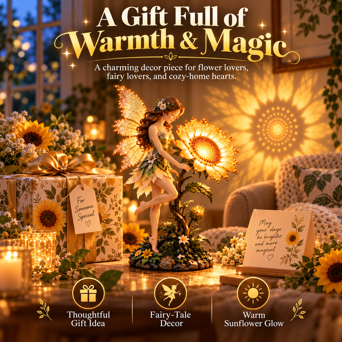 🧚 Fairy Sunflower Projection Lamp – Magical Warm Glow Home Decor