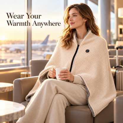 🔥 Heated Wearable Blanket Cape – Zip-Up Cozy Wrap for Travel, Car & Office