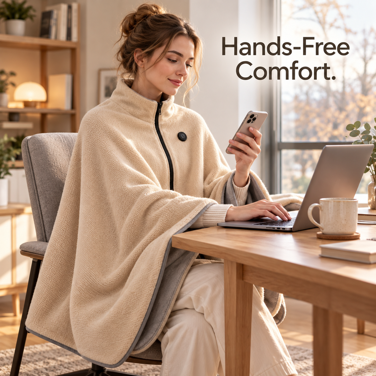 🔥 Heated Wearable Blanket Cape – Zip-Up Cozy Wrap for Travel, Car & Office