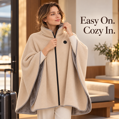 🔥 Heated Wearable Blanket Cape – Zip-Up Cozy Wrap for Travel, Car & Office