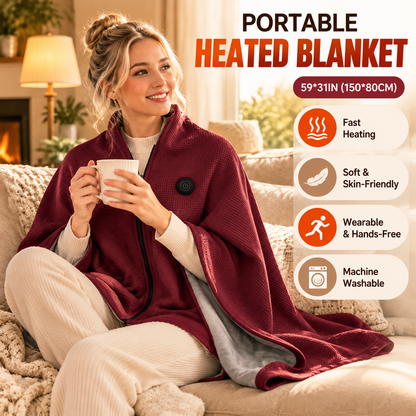 🔥 Heated Wearable Blanket Cape – Zip-Up Cozy Wrap for Travel, Car & Office