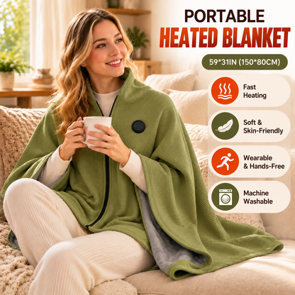 🔥 Heated Wearable Blanket Cape – Zip-Up Cozy Wrap for Travel, Car & Office