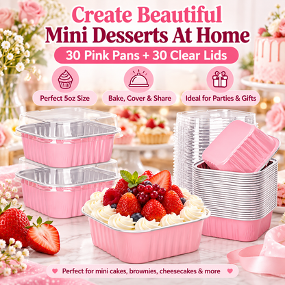 🧁 30-Pack Mini Pink Cake Pans With Lids – Create Perfect Individual Desserts For Every Celebration