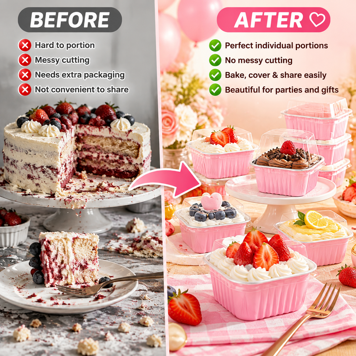 🧁 30-Pack Mini Pink Cake Pans With Lids – Create Perfect Individual Desserts For Every Celebration