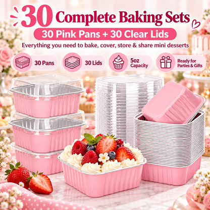 🧁 30-Pack Mini Pink Cake Pans With Lids – Create Perfect Individual Desserts For Every Celebration
