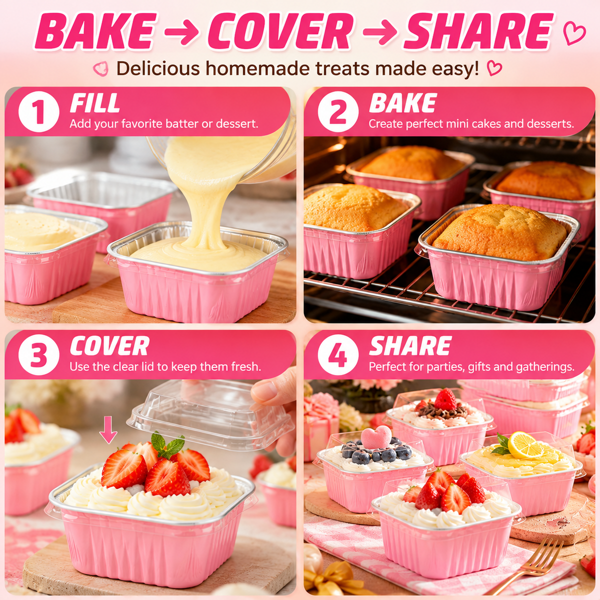 🧁 30-Pack Mini Pink Cake Pans With Lids – Create Perfect Individual Desserts For Every Celebration