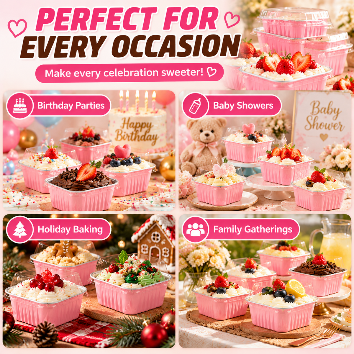 🧁 30-Pack Mini Pink Cake Pans With Lids – Create Perfect Individual Desserts For Every Celebration