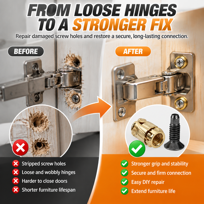 🔩 Cabinet Hinge Repair Inserts – Strong Expansion Nuts For Fixing Loose Furniture & Wood Screws