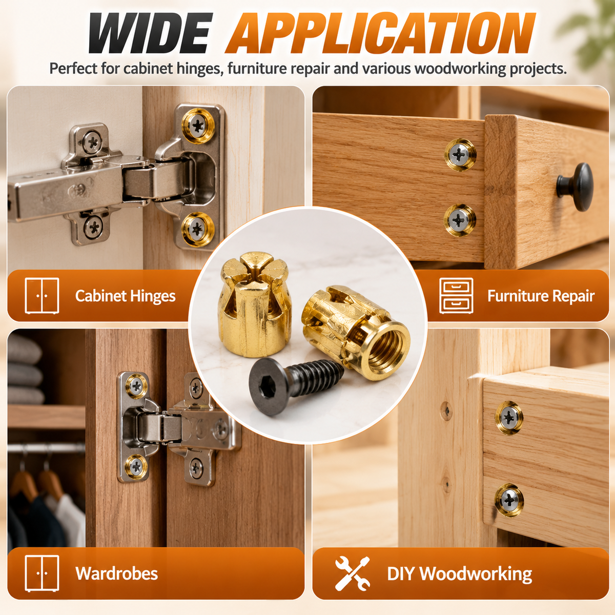 🔩 Cabinet Hinge Repair Inserts – Strong Expansion Nuts For Fixing Loose Furniture & Wood Screws
